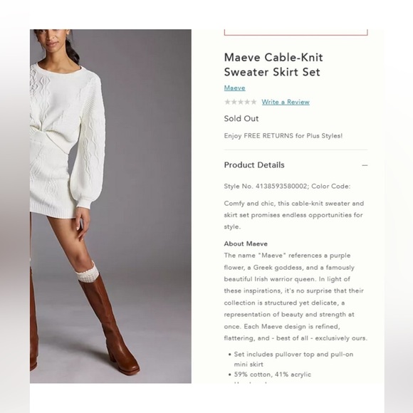 Maeve Anthropologie M Ivory 2 Piece Cable Knit Sweater Skirt Set - Picture 4 of 9